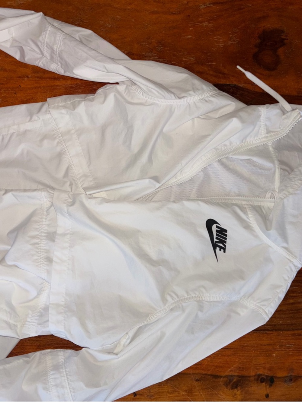 Nike White Hooded Windbreaker with Black Swoosh